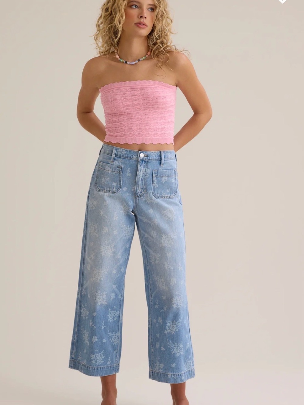 NWT Altar'd State Light Blue Floral Wide Leg Jeans, size 26